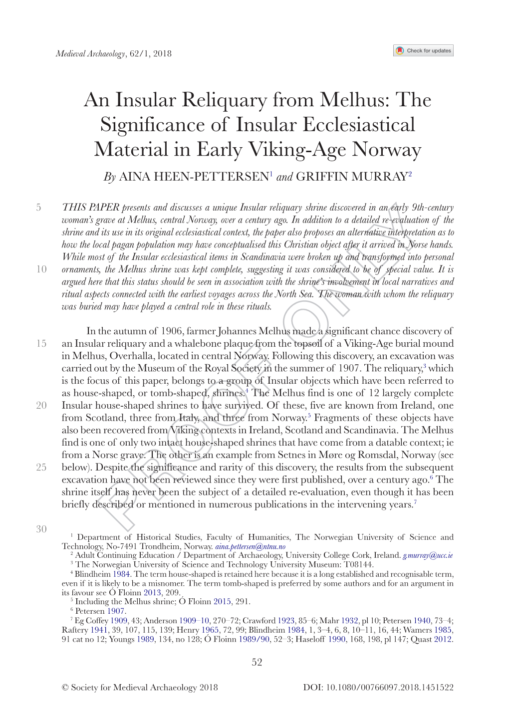 An Insular Reliquary from Melhus: the Significance of Insular Ecclesiastical Material in Early Viking-Age Norway