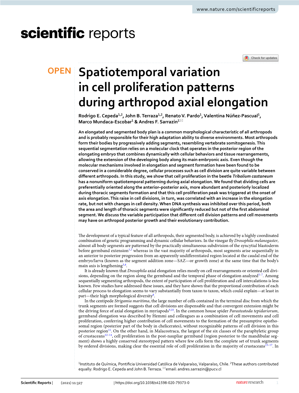 Spatiotemporal Variation in Cell Proliferation Patterns During Arthropod Axial Elongation Rodrigo E