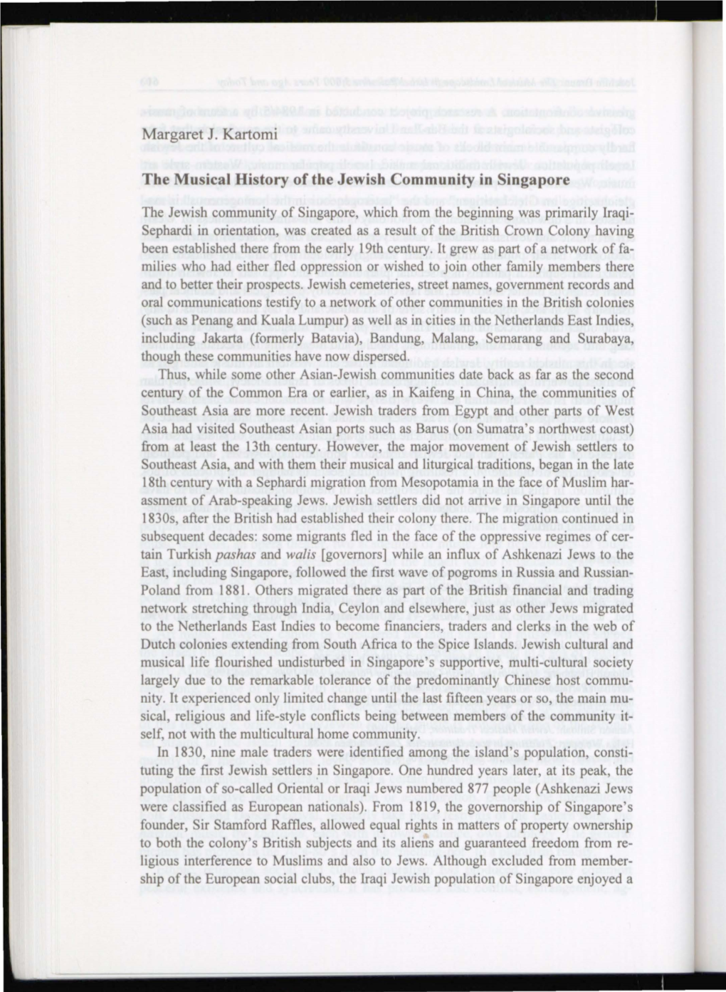 The Musical History of the Jewish Community in Singapore