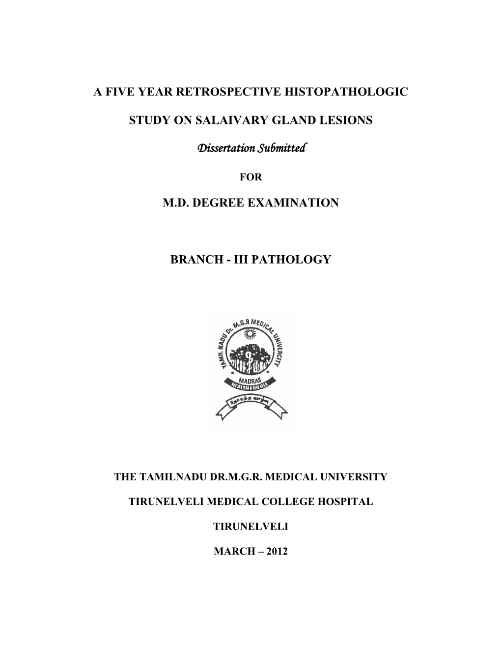 Dissertation Submitted