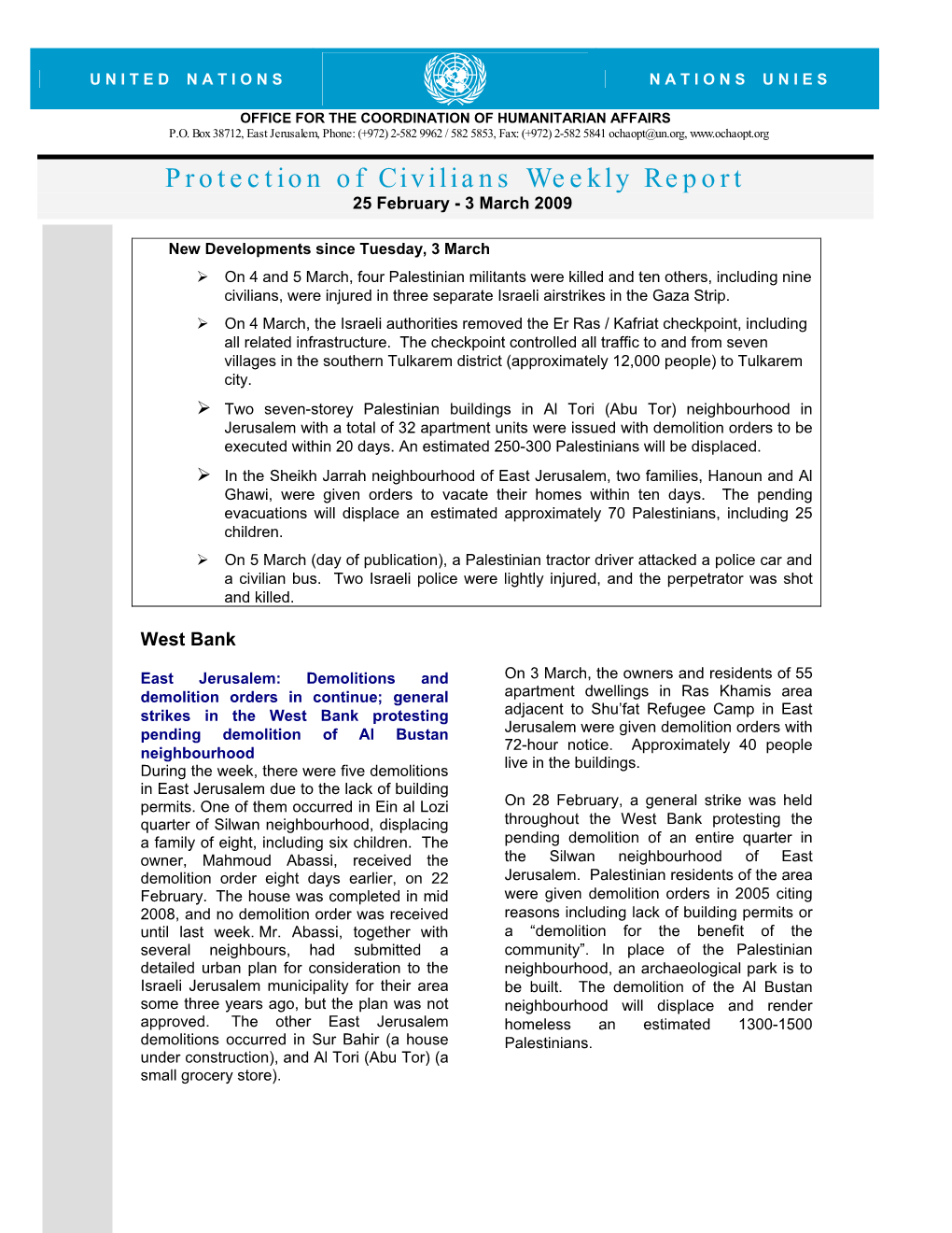 Protection of Civilians Weekly Report