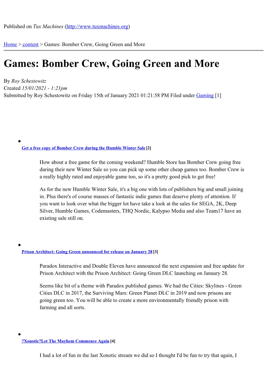 Games: Bomber Crew, Going Green and More