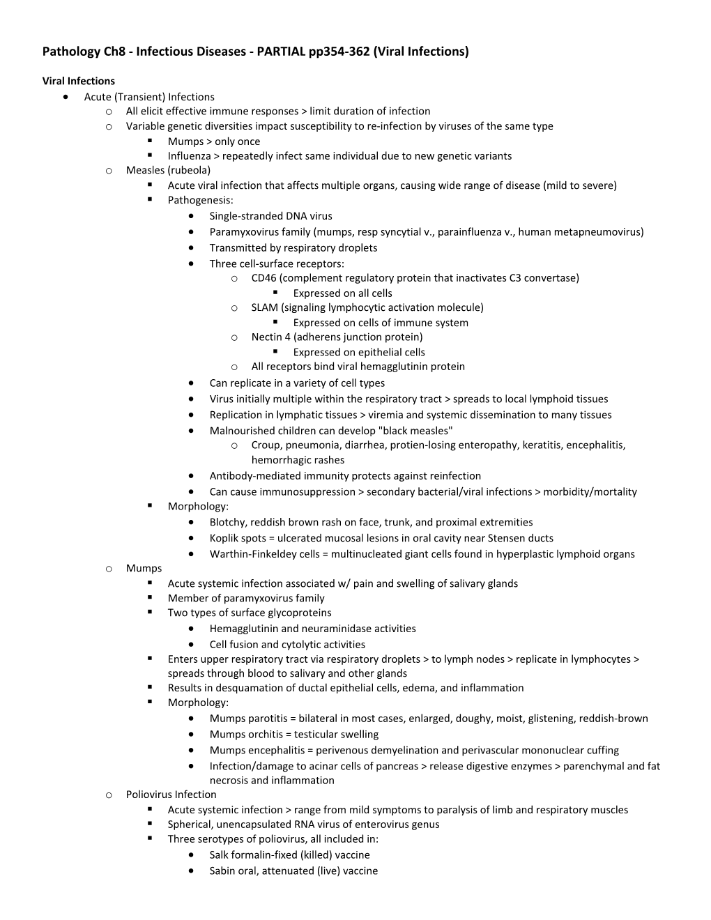 Pathology Ch8 - Infectious Diseases - PARTIAL Pp354-362 (Viral Infections)