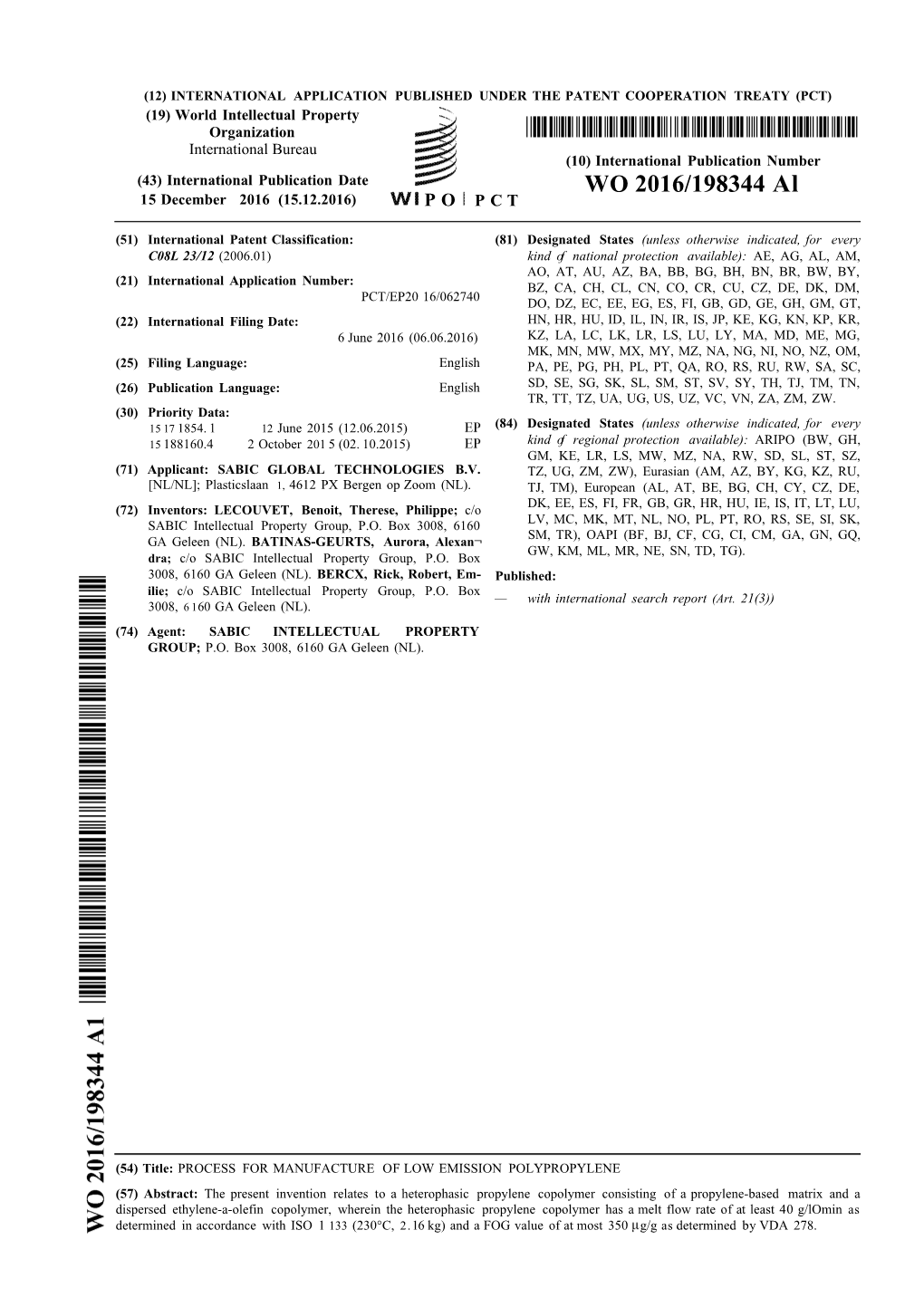 WO 2016/198344 Al 15 December 2016 (15.12.2016) P O P C T