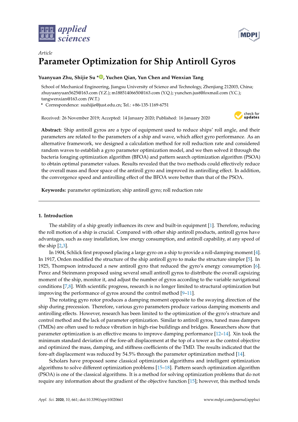 Parameter Optimization for Ship Antiroll Gyros