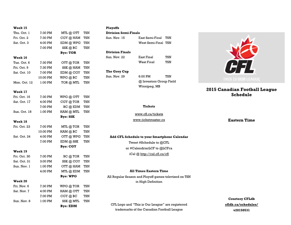 2015 Canadian Football League Schedule