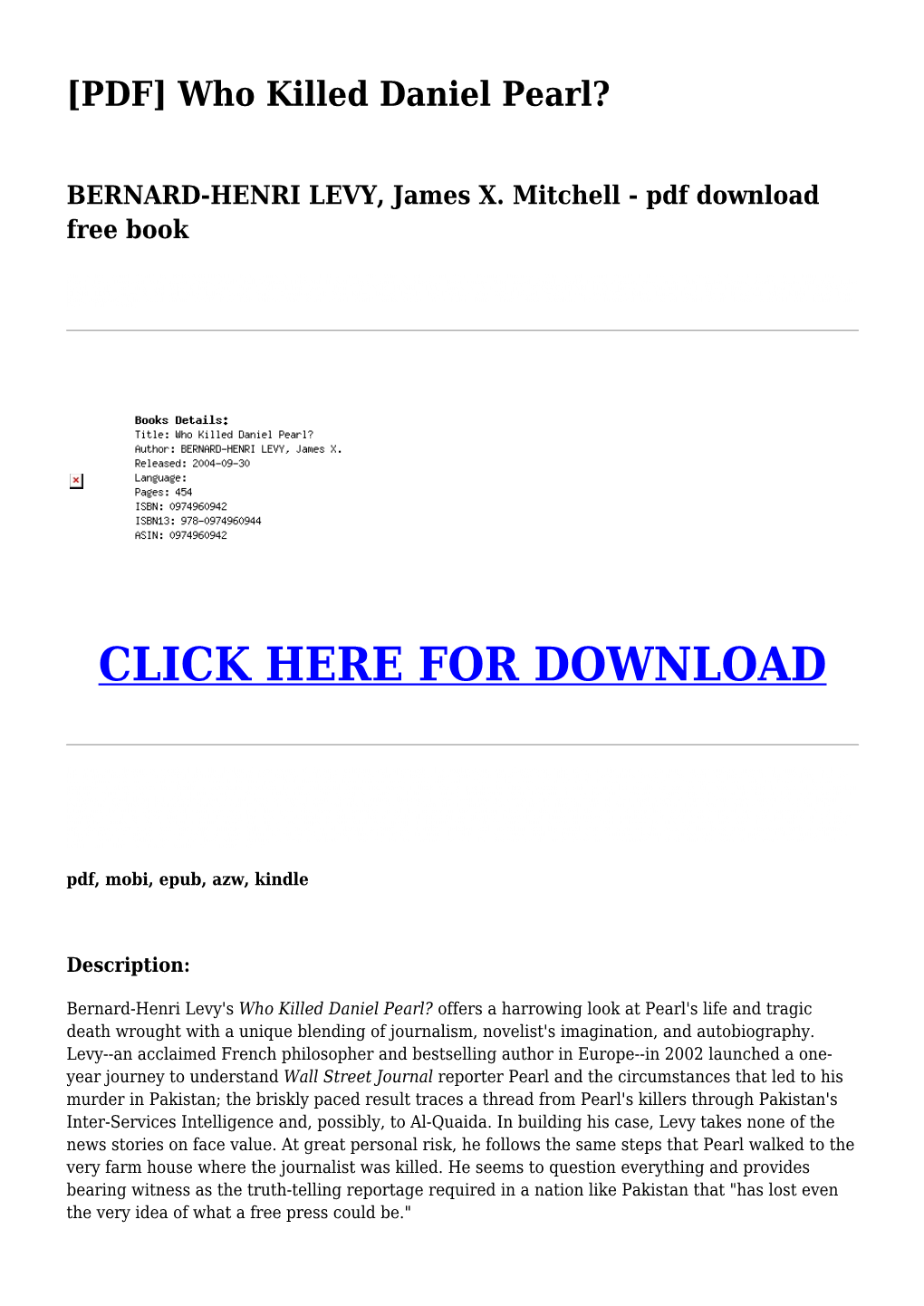 PDF Who Killed Daniel Pearl? BERNARD-HENRI LEVY, James X