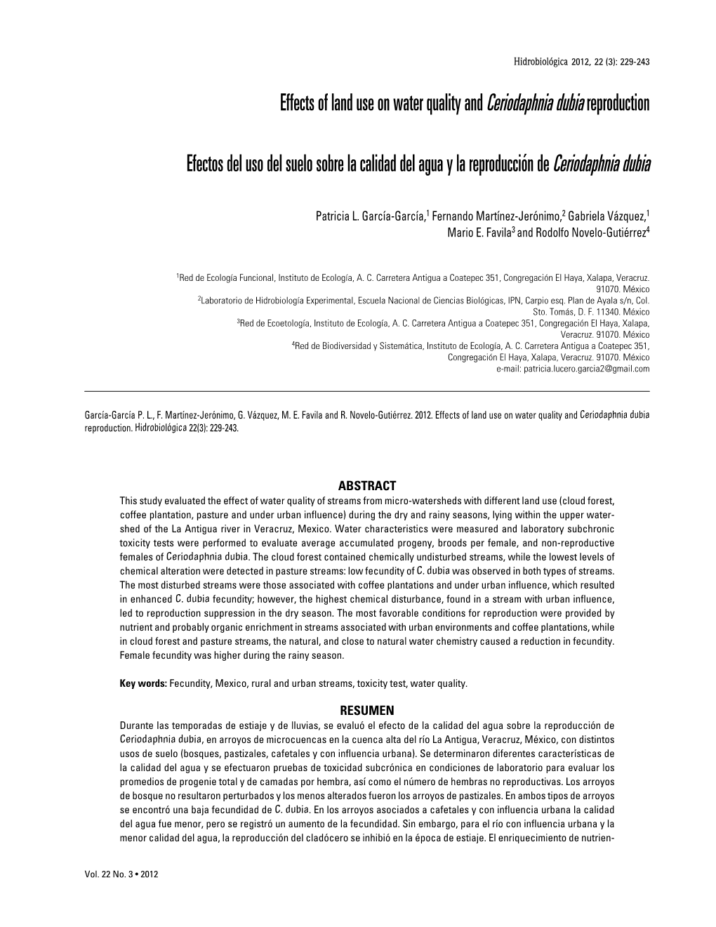 Effects of Land Use on Water Quality and Ceriodaphnia Dubia Reproduction