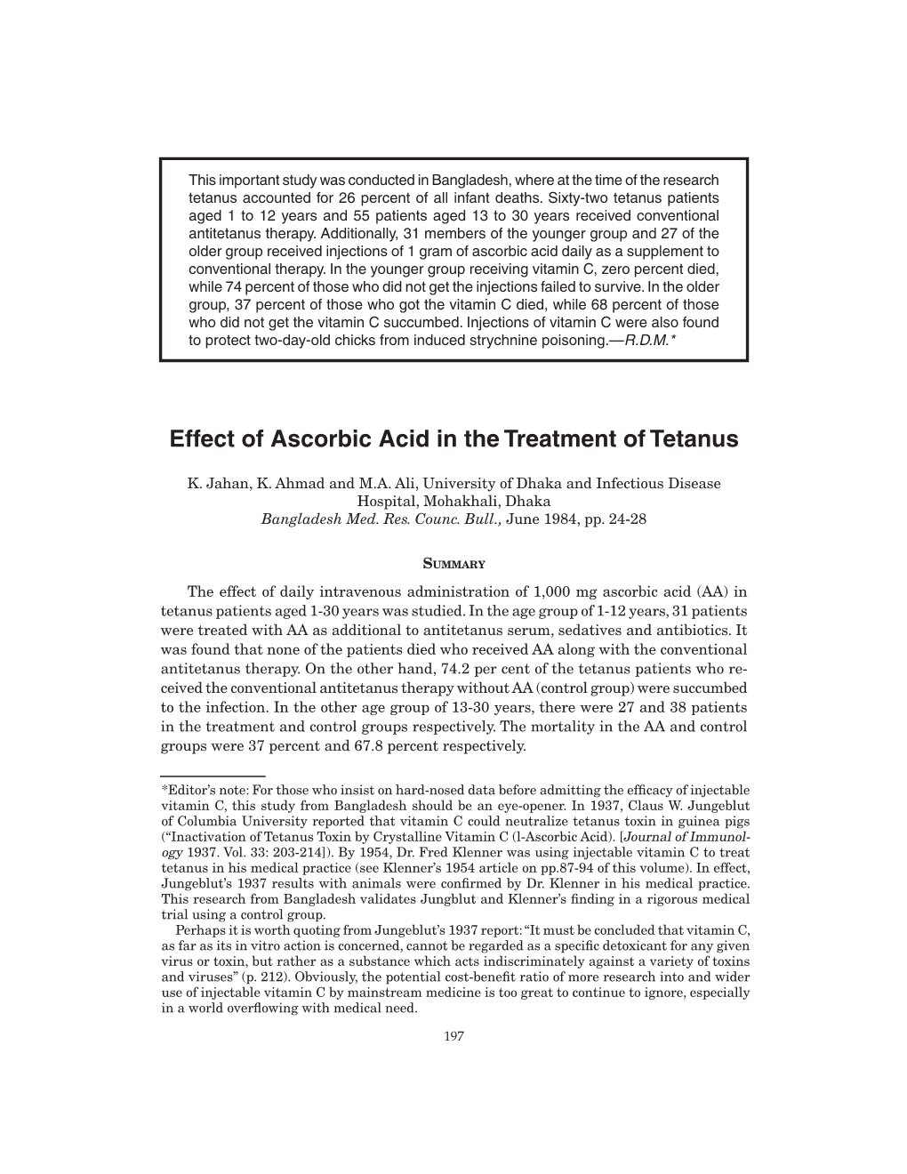 Effect of Ascorbic Acid in the Treatment of Tetanus 197