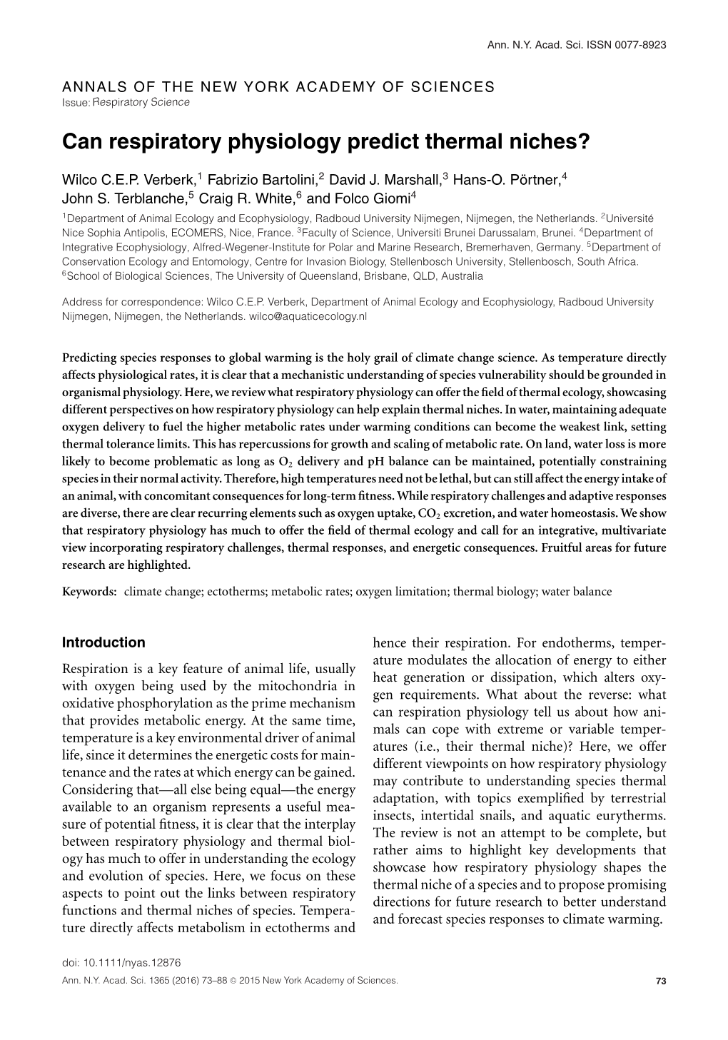 Can Respiratory Physiology Predict Thermal Niches&#X0003f;