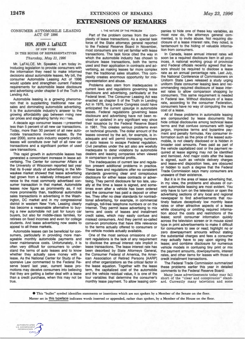 EXTENSIONS of REMARKS May 23, 1996 EXTENSIONS of REMARKS