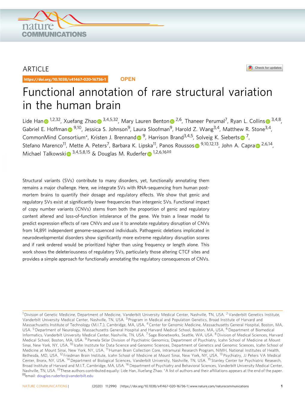 Functional Annotation of Rare Structural Variation in the Human Brain