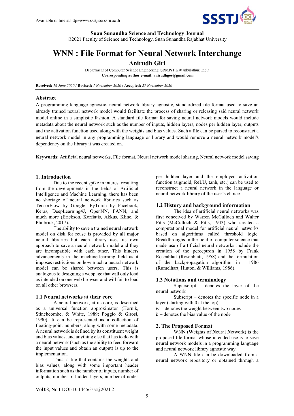 WNN : File Format for Neural Network Interchange