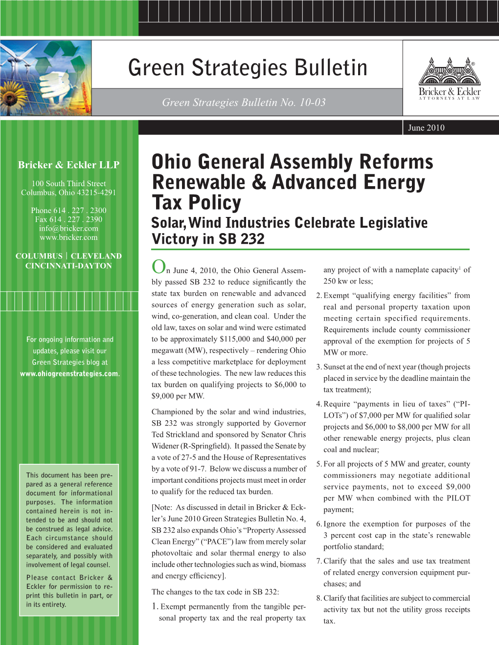 Ohio General Assembly Reforms Renewable & Advance Energy Tax