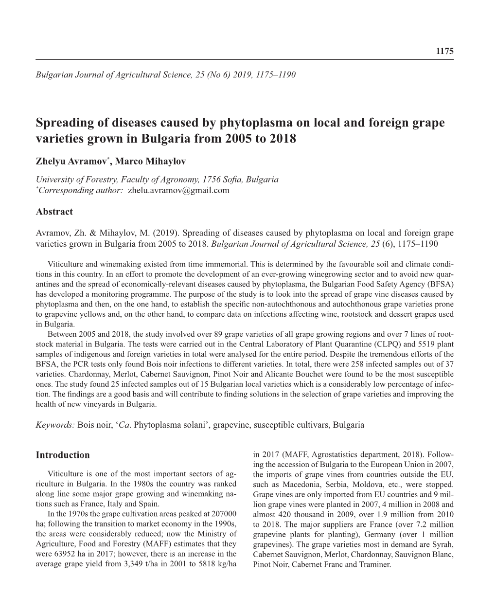 Spreading of Diseases Caused by Phytoplasma on Local and Foreign Grape Varieties Grown in Bulgaria from 2005 to 2018