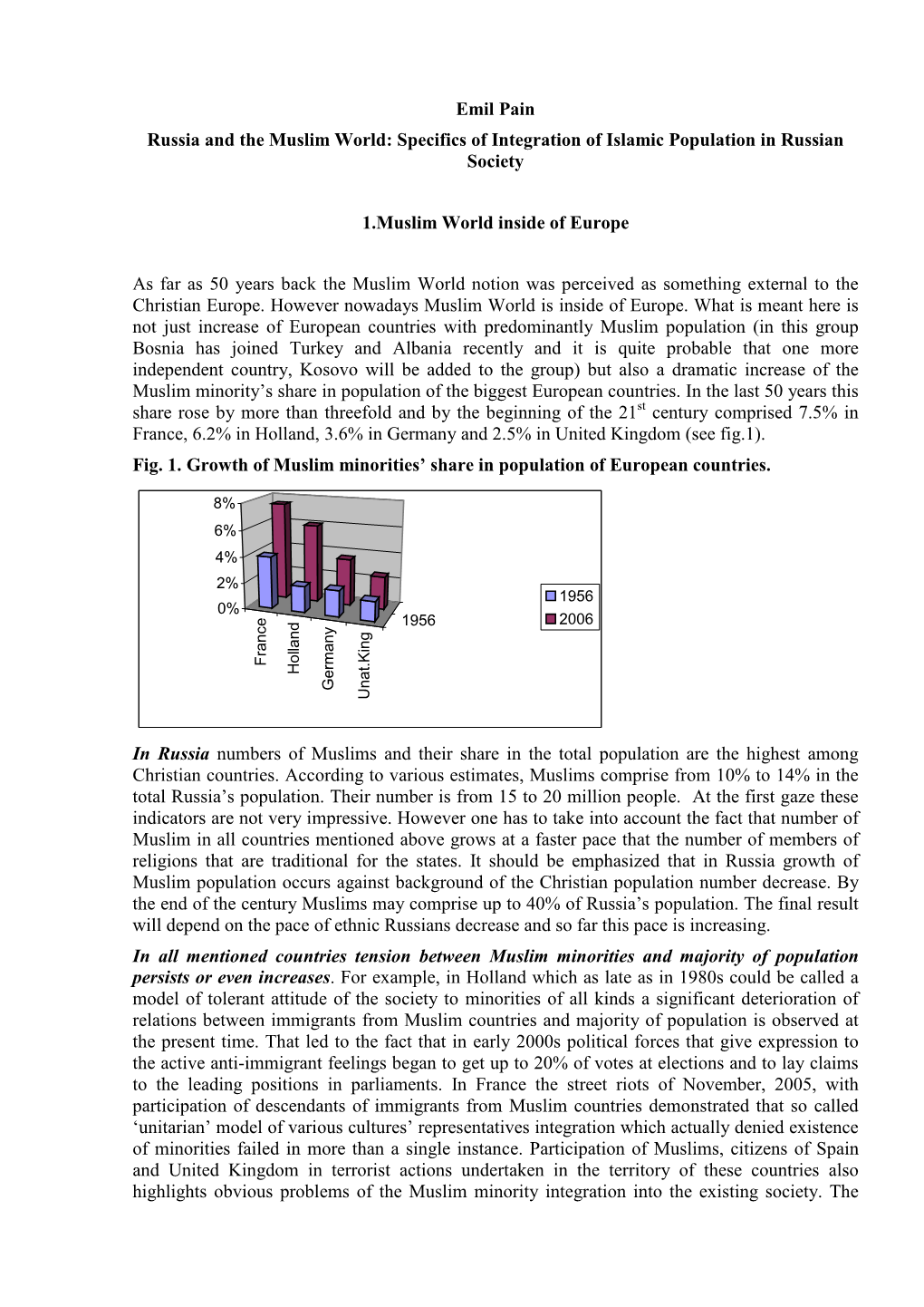 Specifics of Integration of Islamic Population in Russian Society