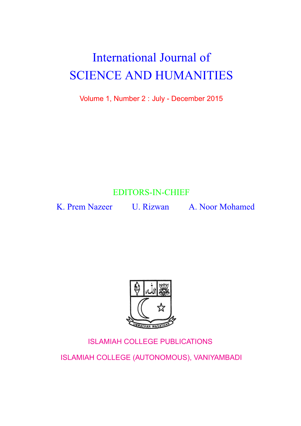 International Journal of SCIENCE and HUMANITIES