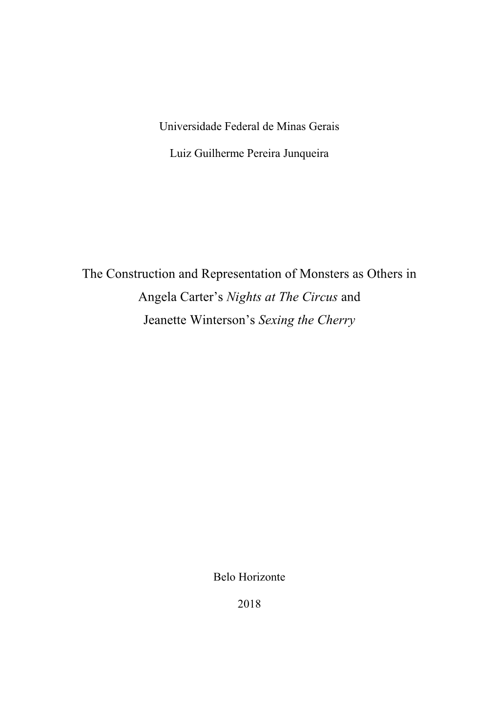 The Construction and Representation of Monsters As Others in Angela Carter’S Nights at the Circus And