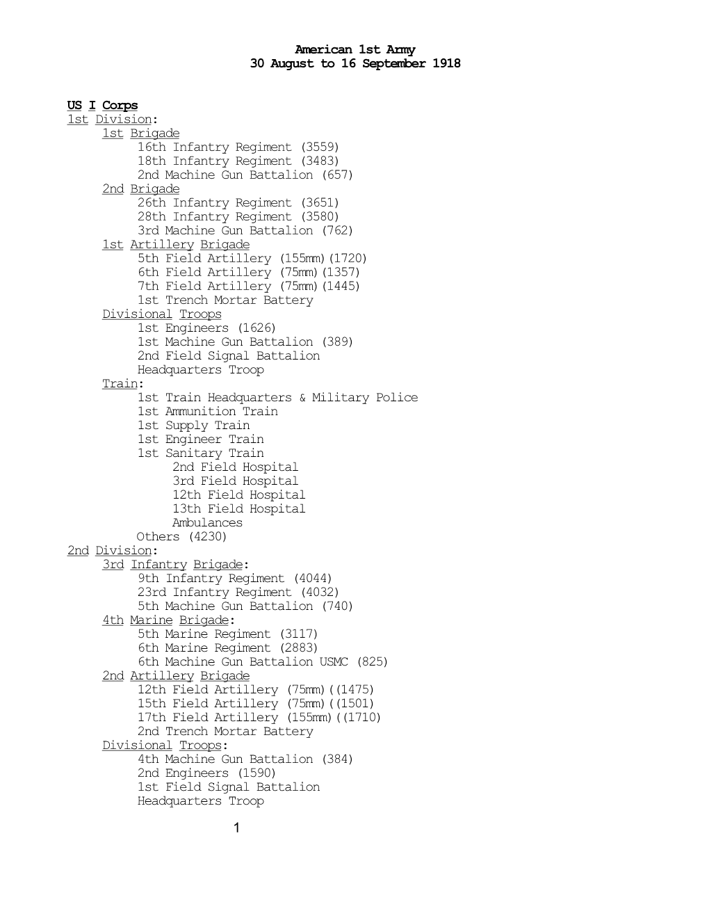 American 1St Army, 30 August to 16 September 1918