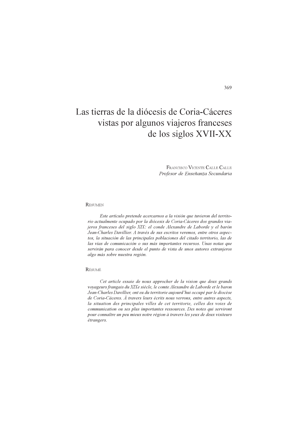 Las Tierras De La Diócesis De Coria-Cáceres Vistas Por Algunos Viajeros Franceses De Los Siglos XVII-XX