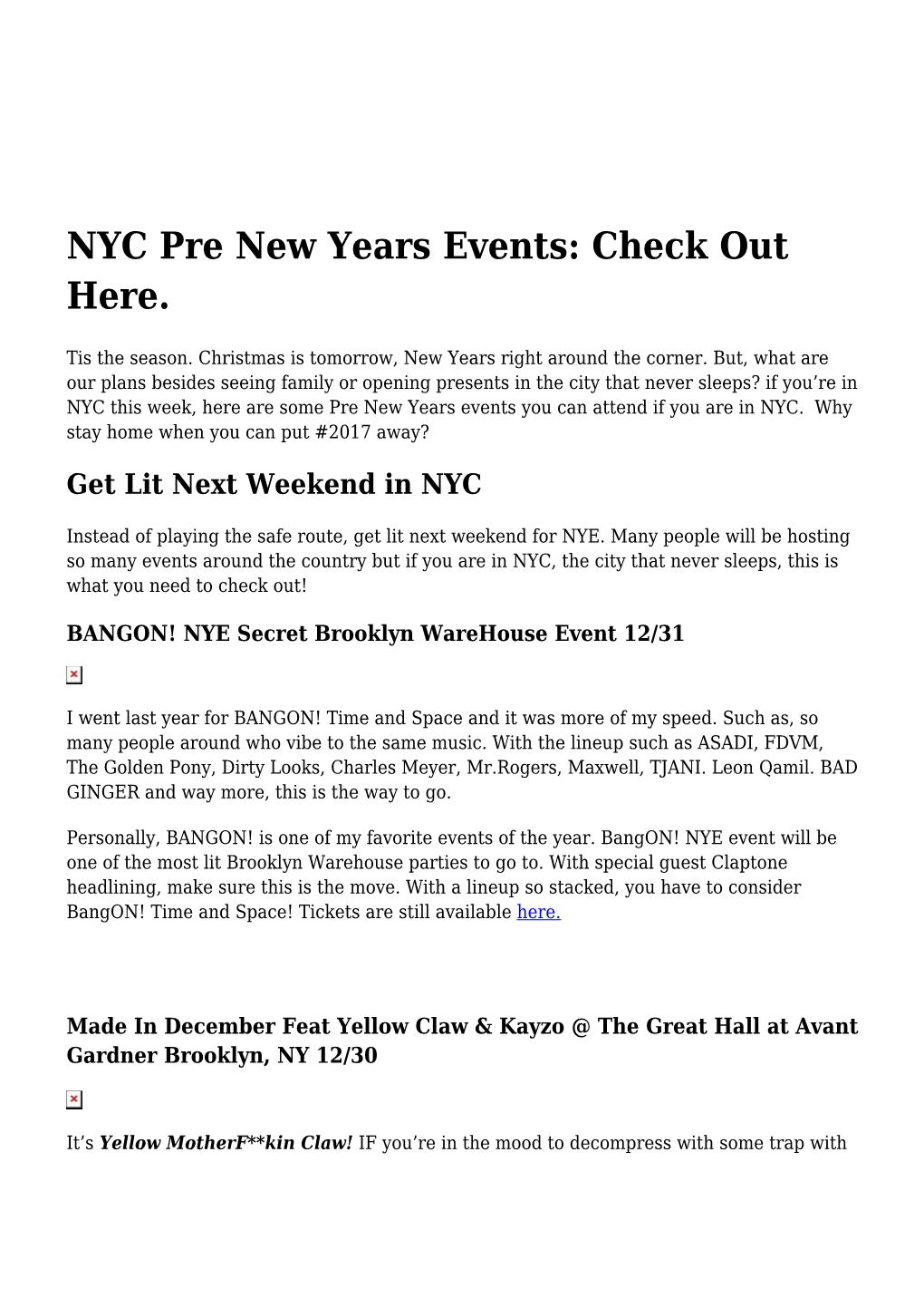 NYC Pre New Years Events: Check out Here