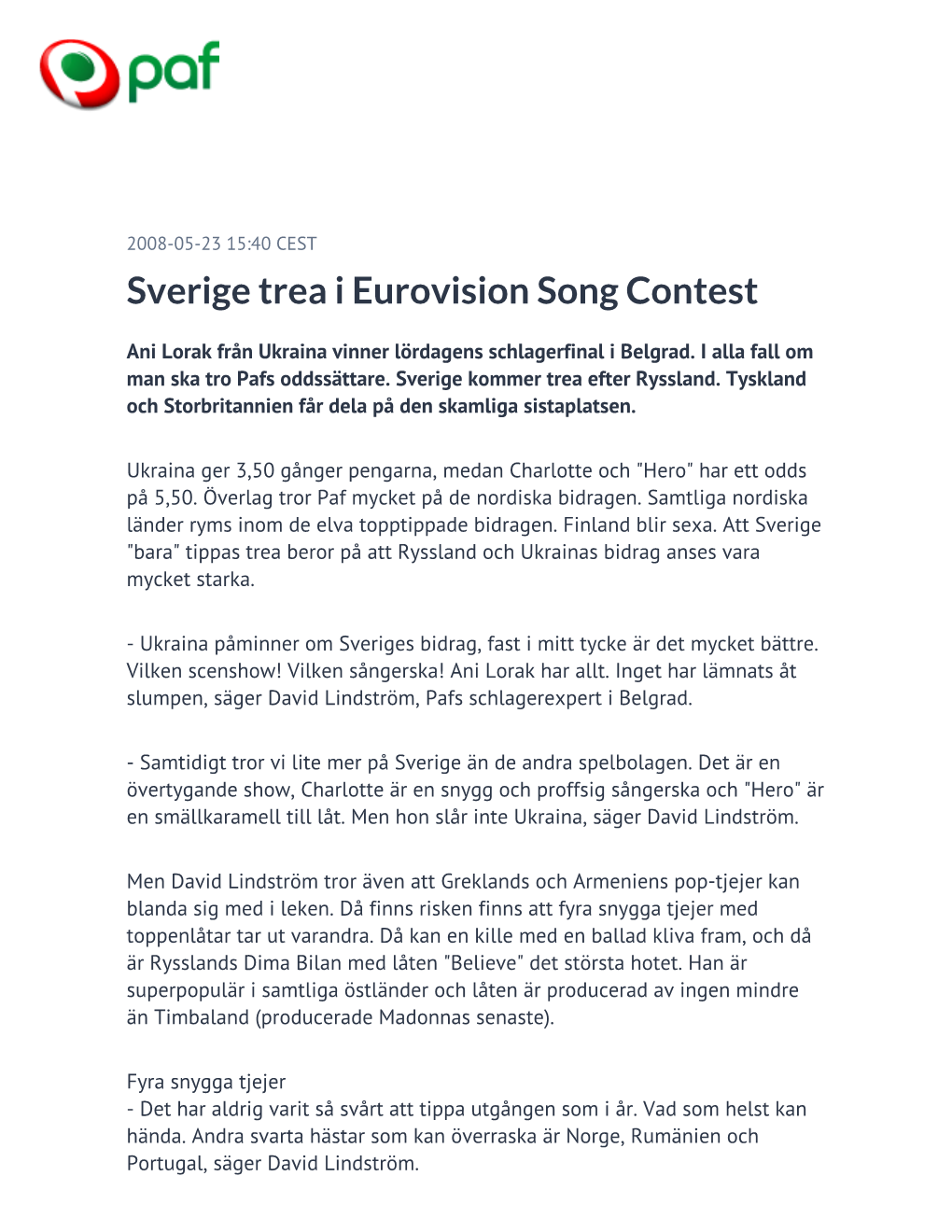 Sverige Trea I Eurovision Song Contest