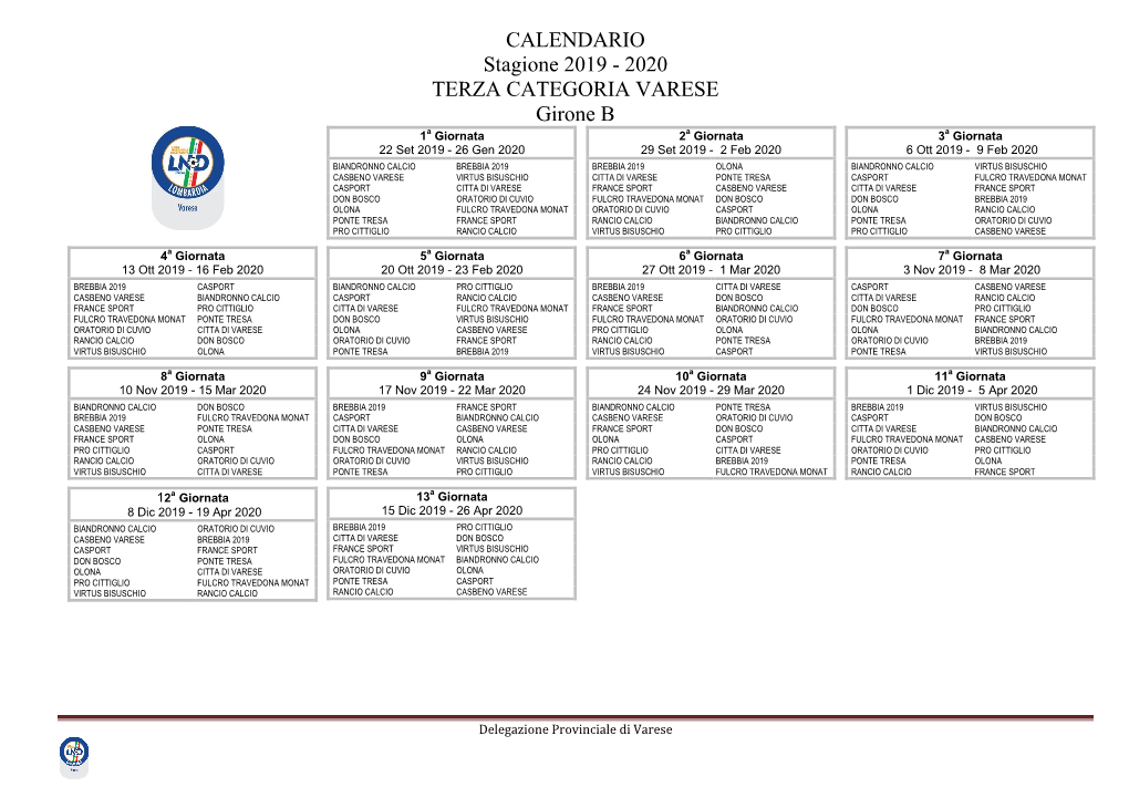 2020 TERZA CATEGORIA VARESE Girone B