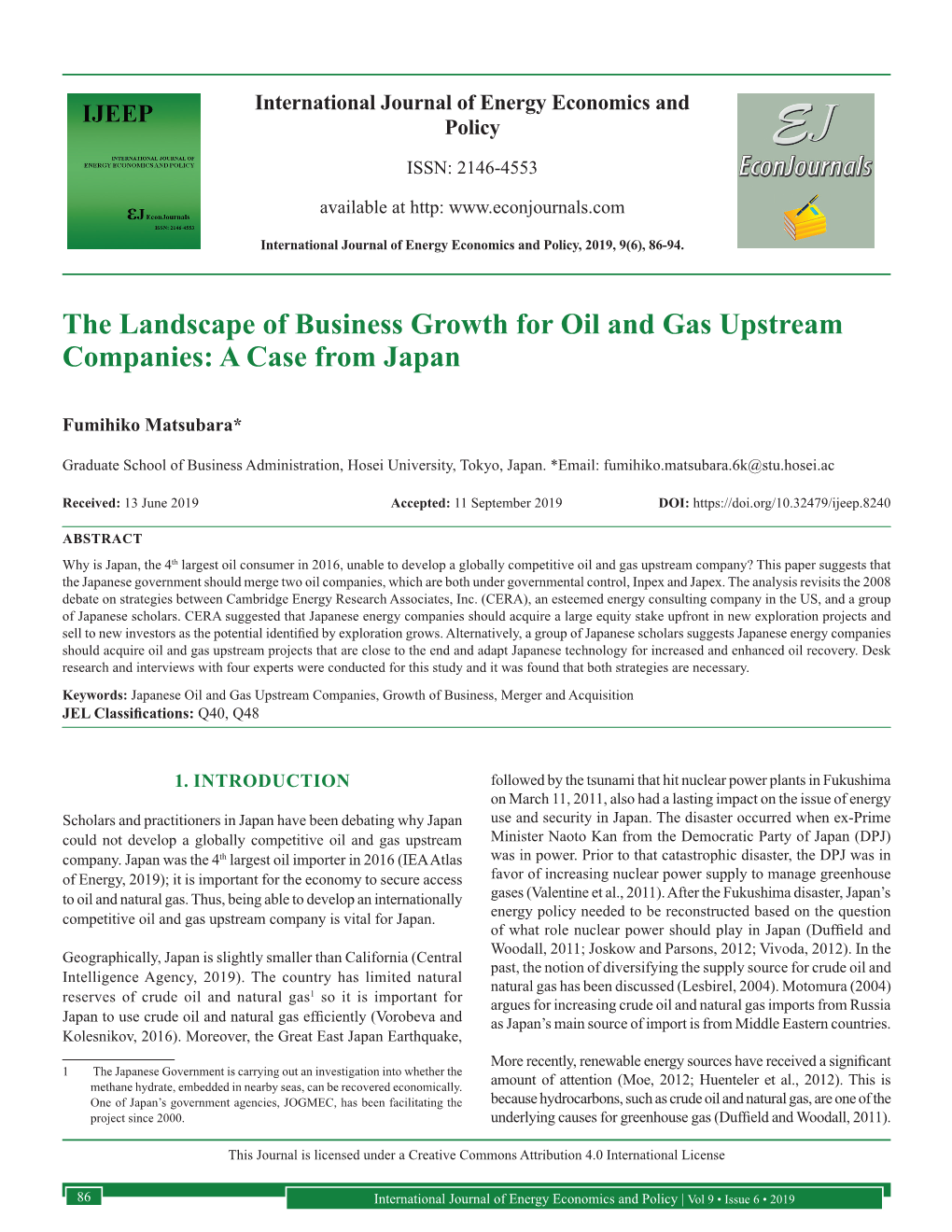 The Landscape of Business Growth for Oil and Gas Upstream Companies: a Case from Japan