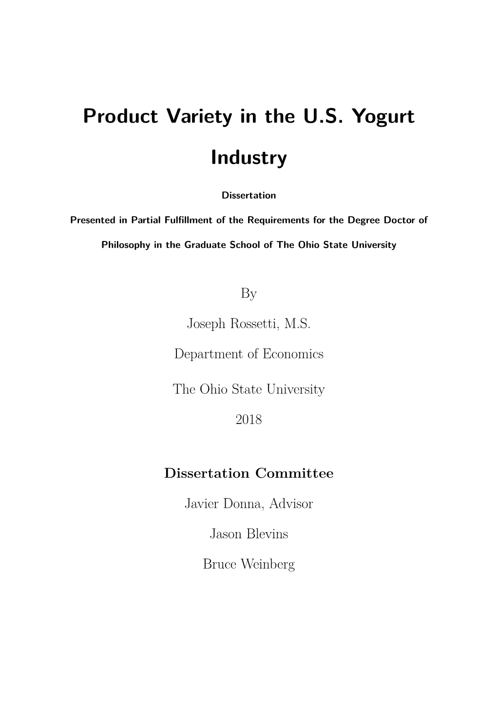 Product Variety in the U.S. Yogurt Industry