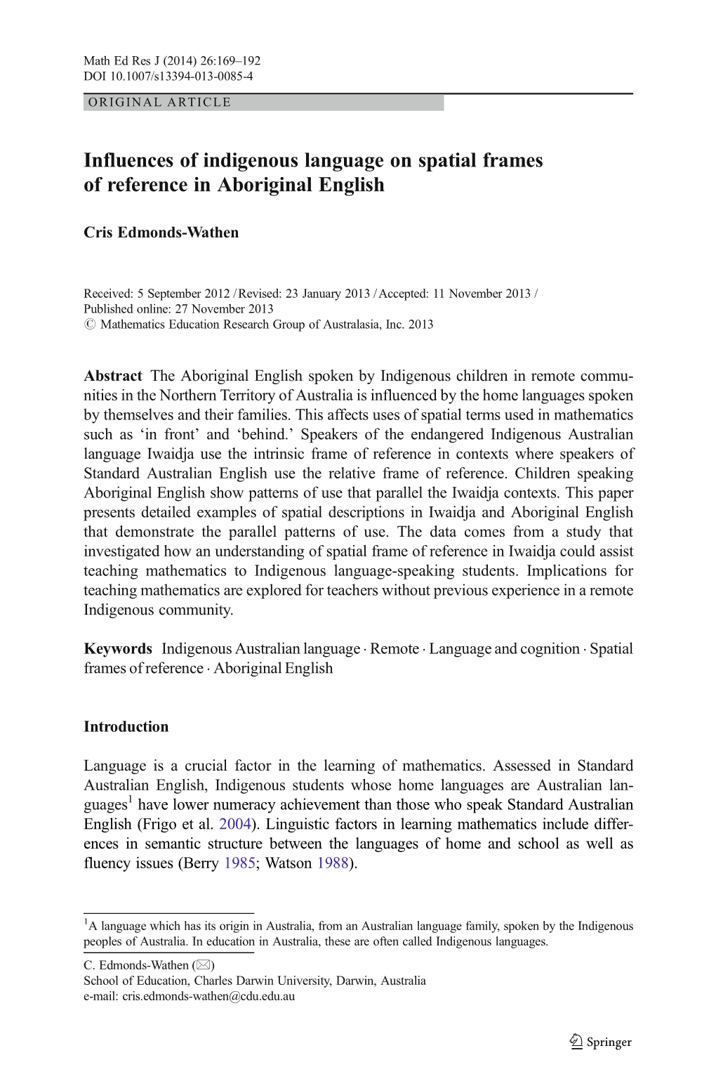 Influences of Indigenous Language on Spatial Frames of Reference in Aboriginal English