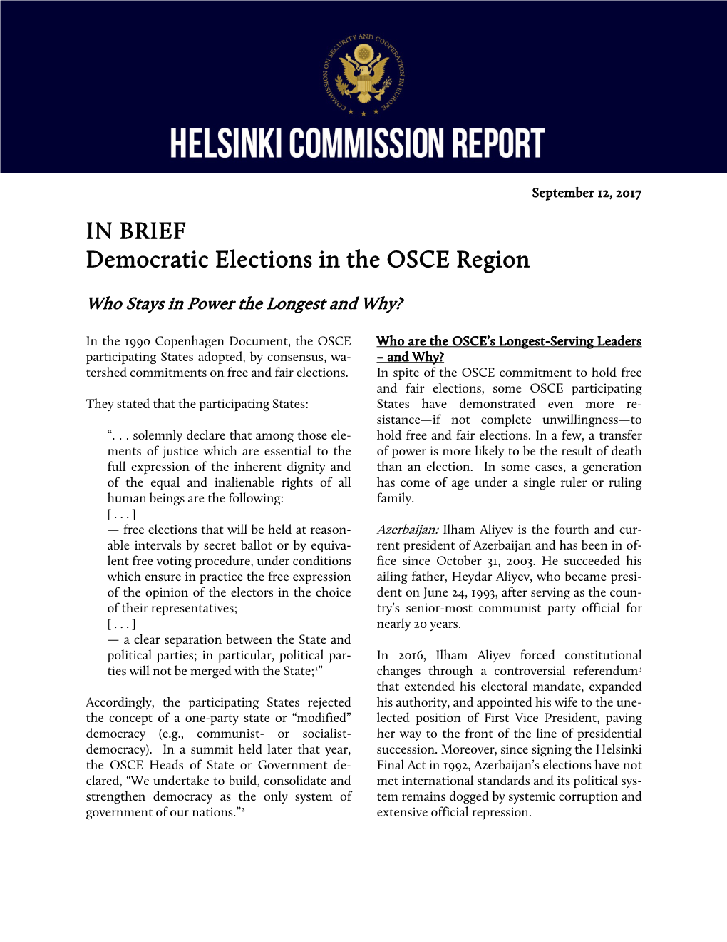 IN BRIEF Democratic Elections in the OSCE Region