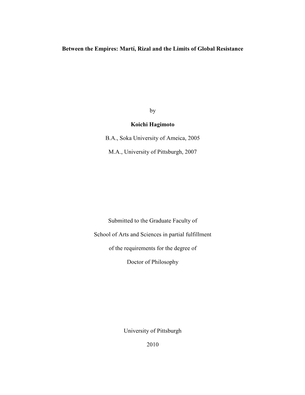 Martí, Rizal and the Limits of Global Resistance By