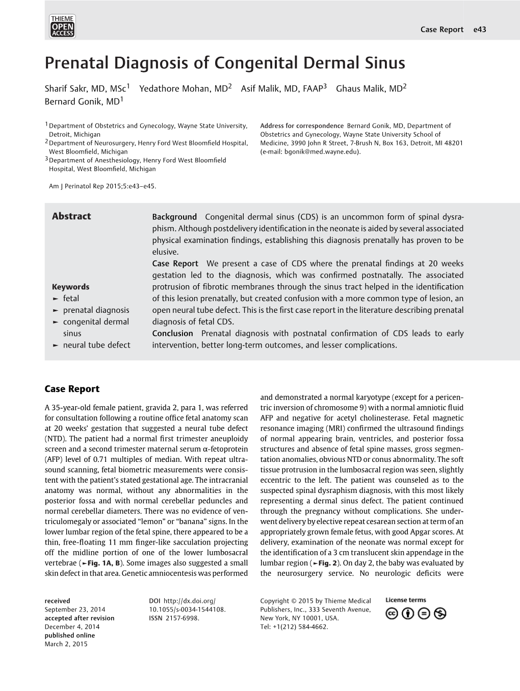 Prenatal Diagnosis of Congenital Dermal Sinus