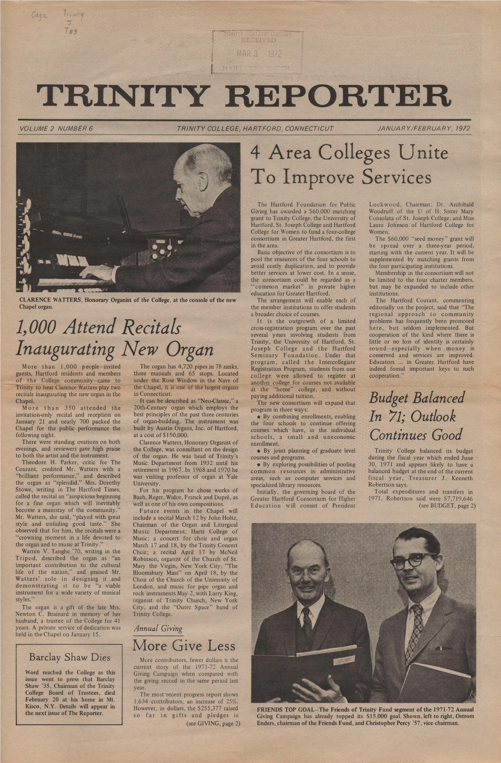 Trinity Reporter, January 1972