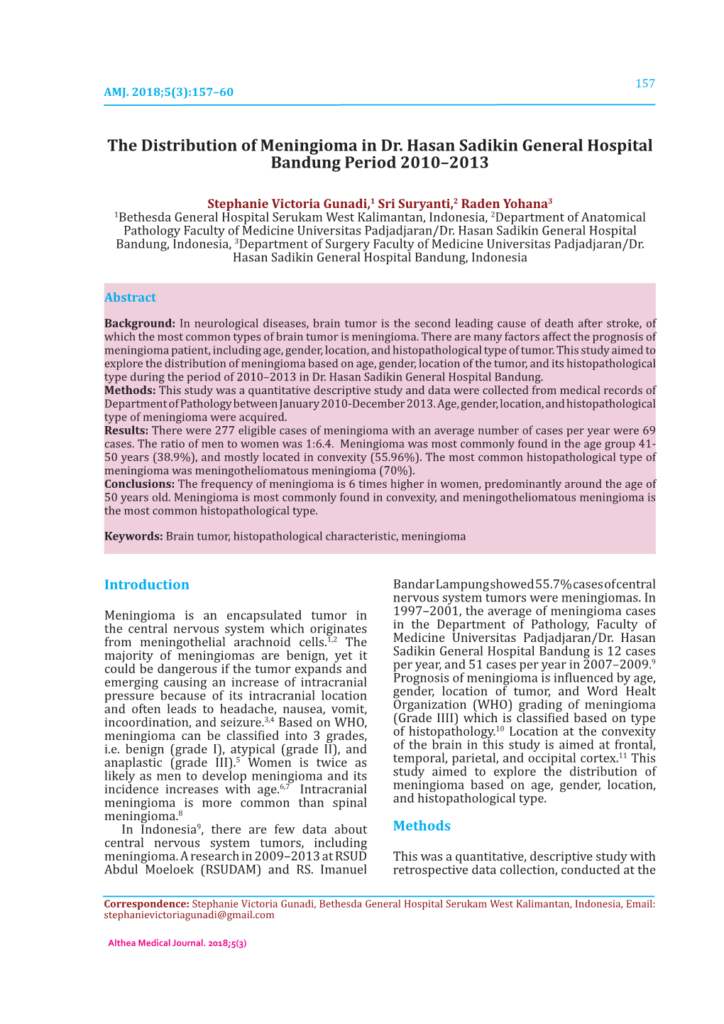 The Distribution of Meningioma in Dr. Hasan Sadikin General Hospital Bandung Period 2010–2013