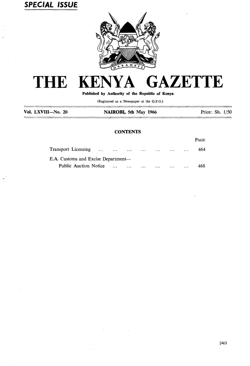 THE KENYA GAZETTE Published by Authority of the Republic of Kenya