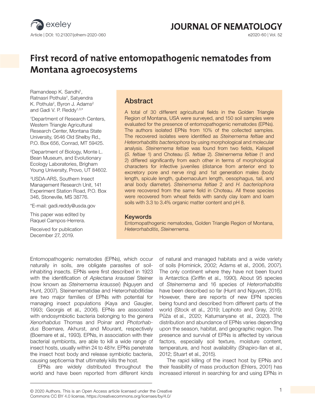 JOURNAL of NEMATOLOGY First Record of Native Entomopathogenic