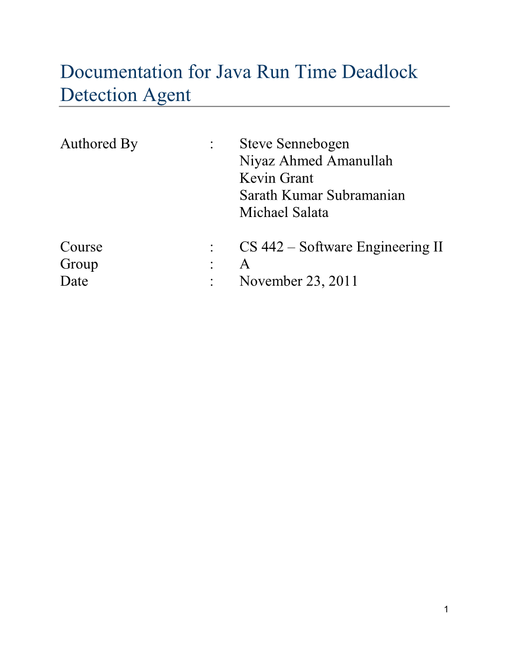 Documentation for Java Run Time Deadlock Detection Agent