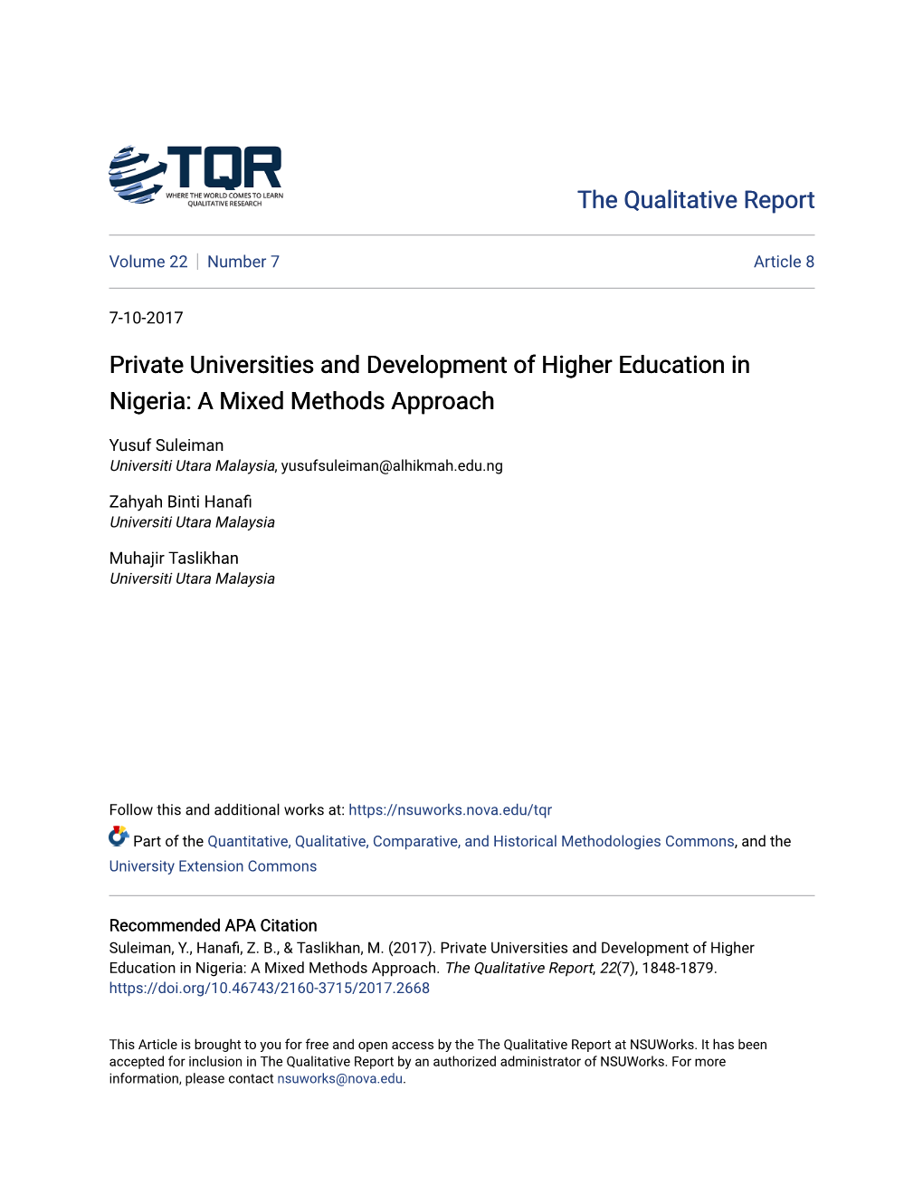 Private Universities and Development of Higher Education in Nigeria: a Mixed Methods Approach