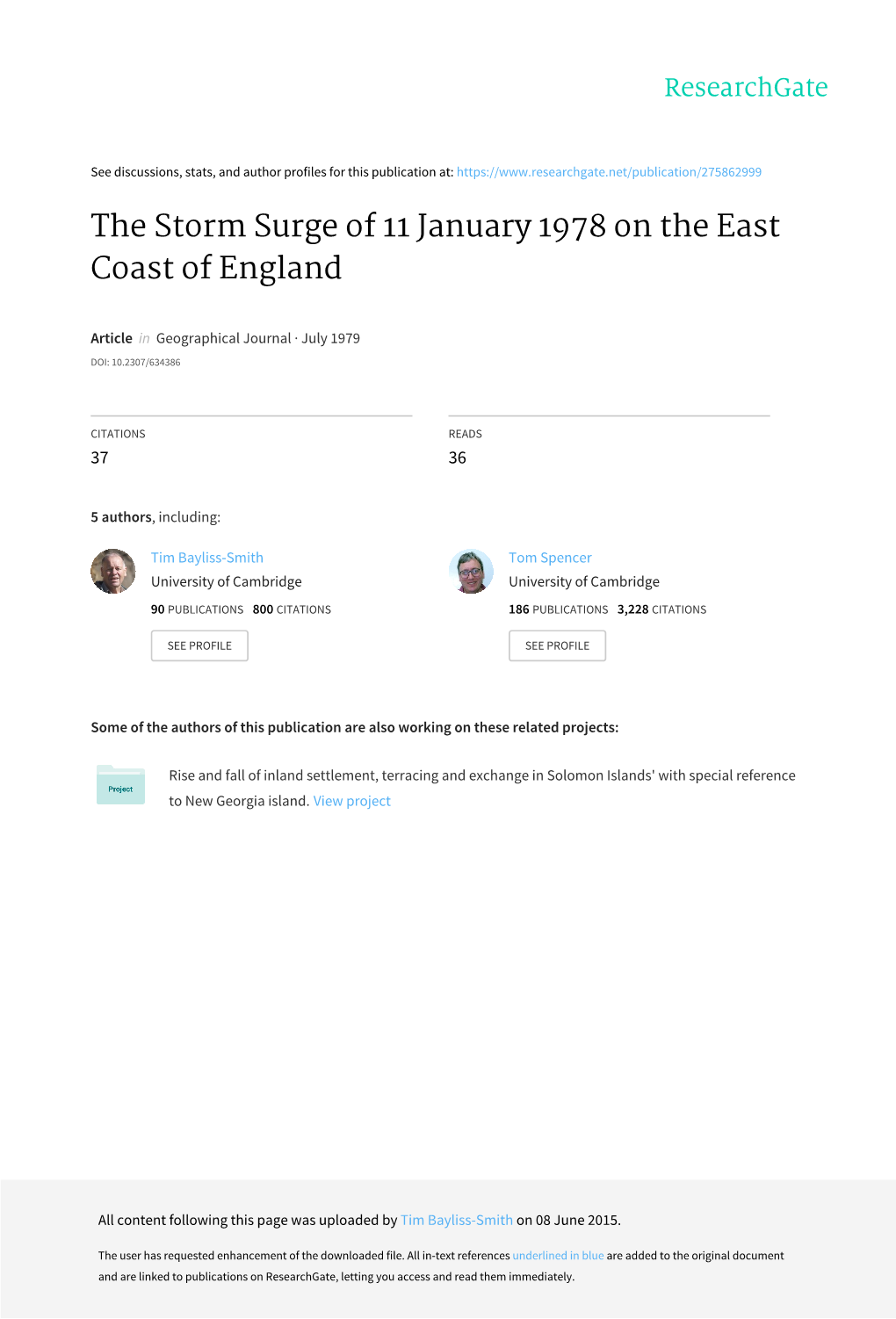 The Storm Surge of 11 January 1978 on the East Coast of England