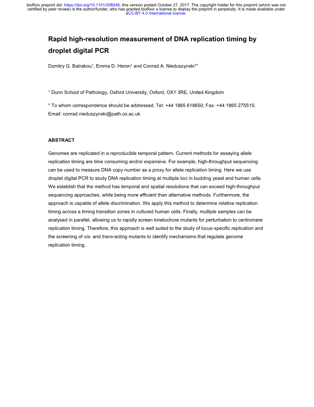 Rapid High-Resolution Measurement of DNA Replication Timing By