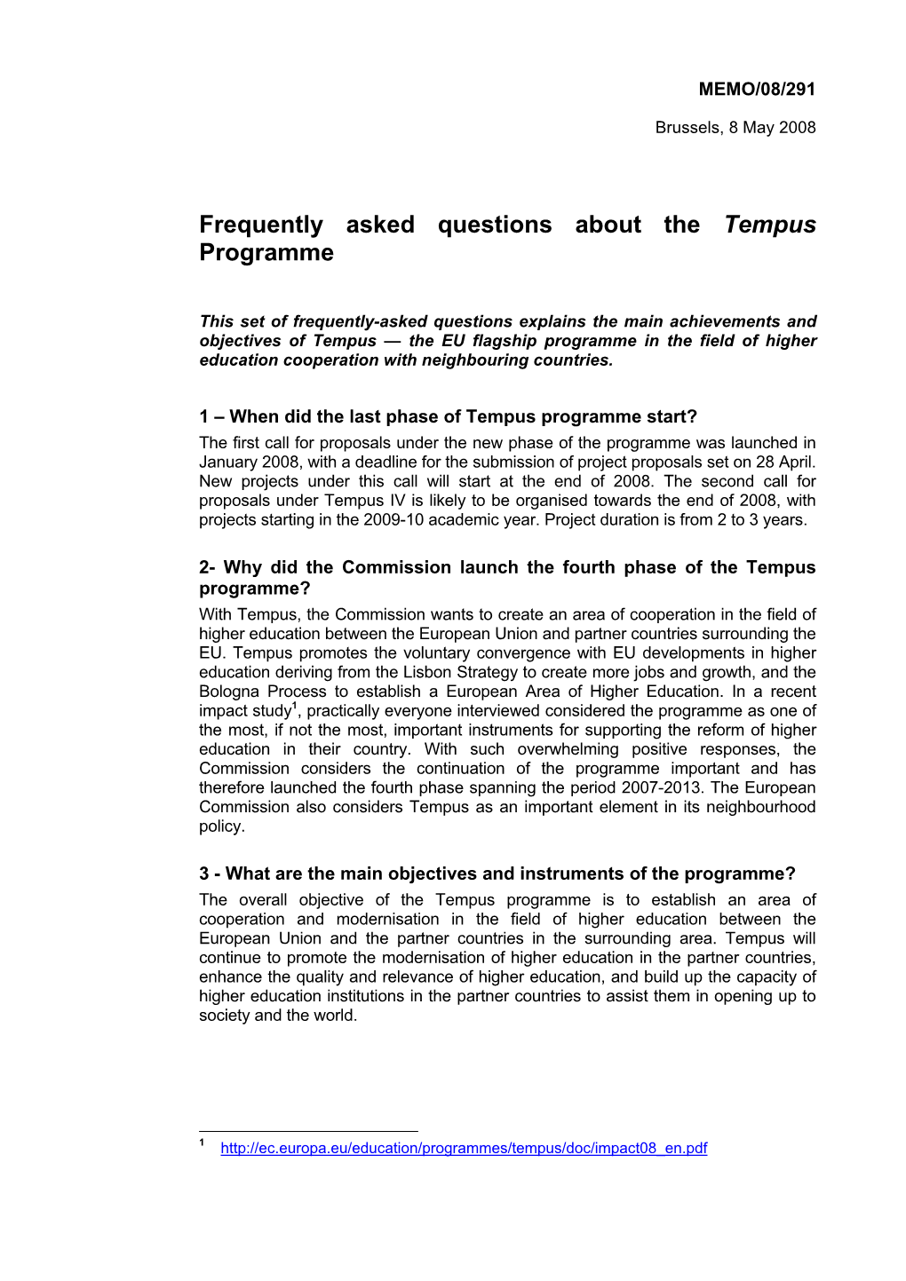 Frequently Asked Questions About the Tempus Programme