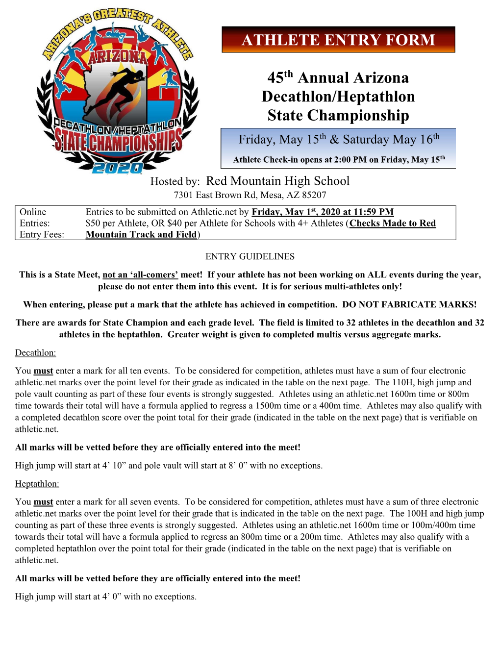 45Th Annual Arizona Decathlon/Heptathlon State