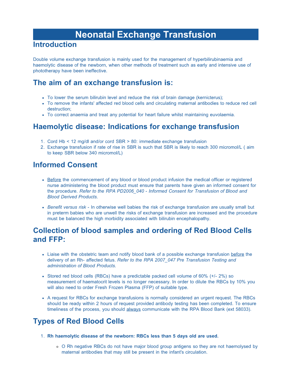 Neonatal Exchange Transfusion Introduction