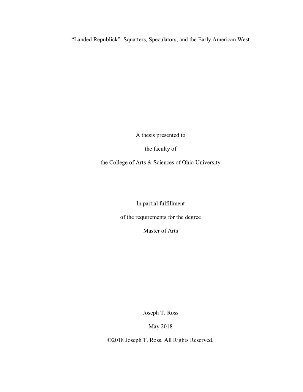 Squatters, Speculators, and the Early American West