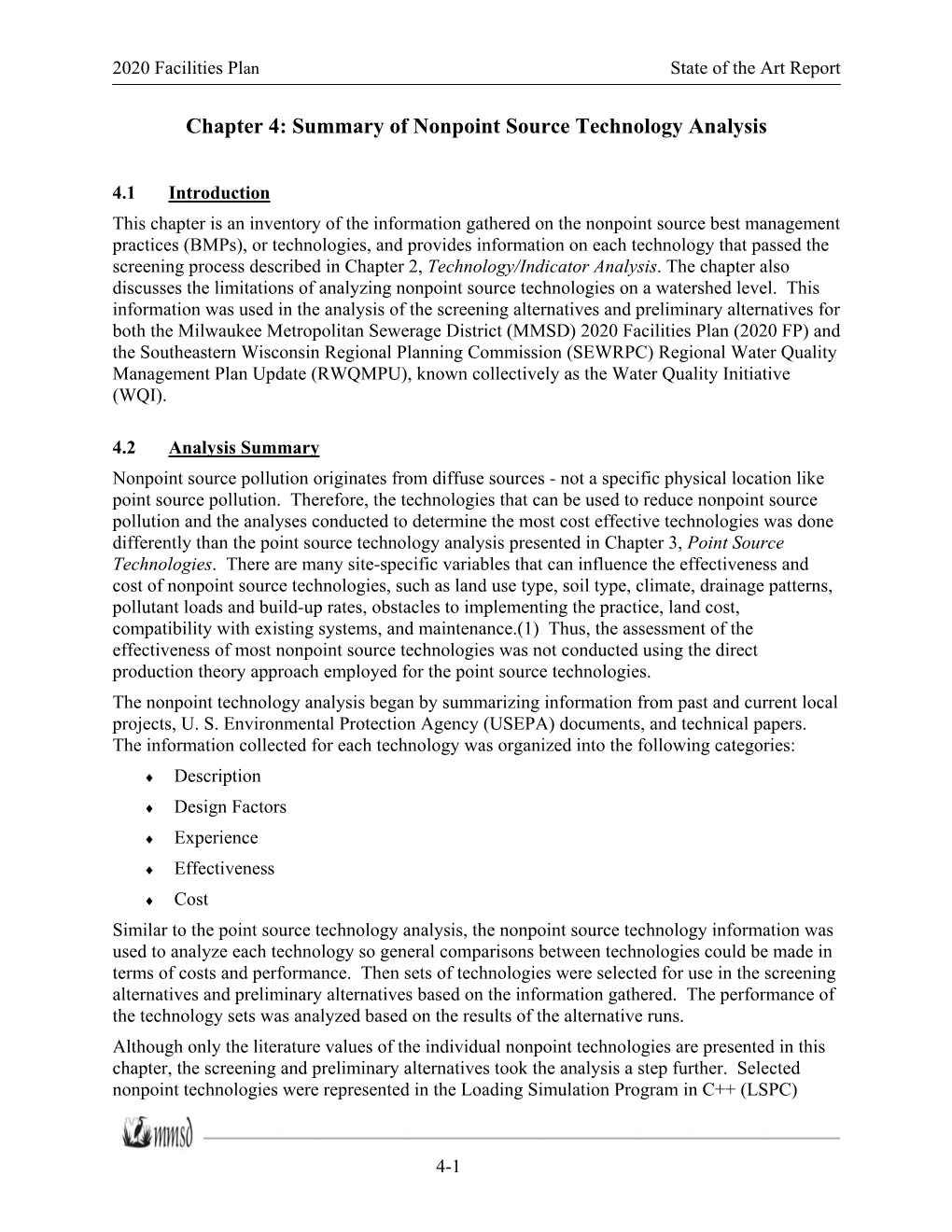 Chapter 4: Summary of Nonpoint Source Technology Analysis