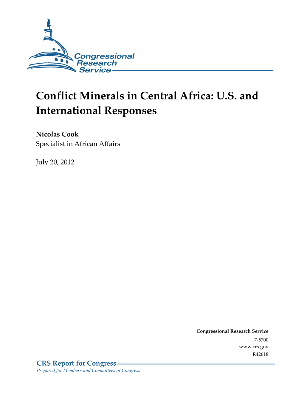 Conflict Minerals in Central Africa: U.S. and International Responses