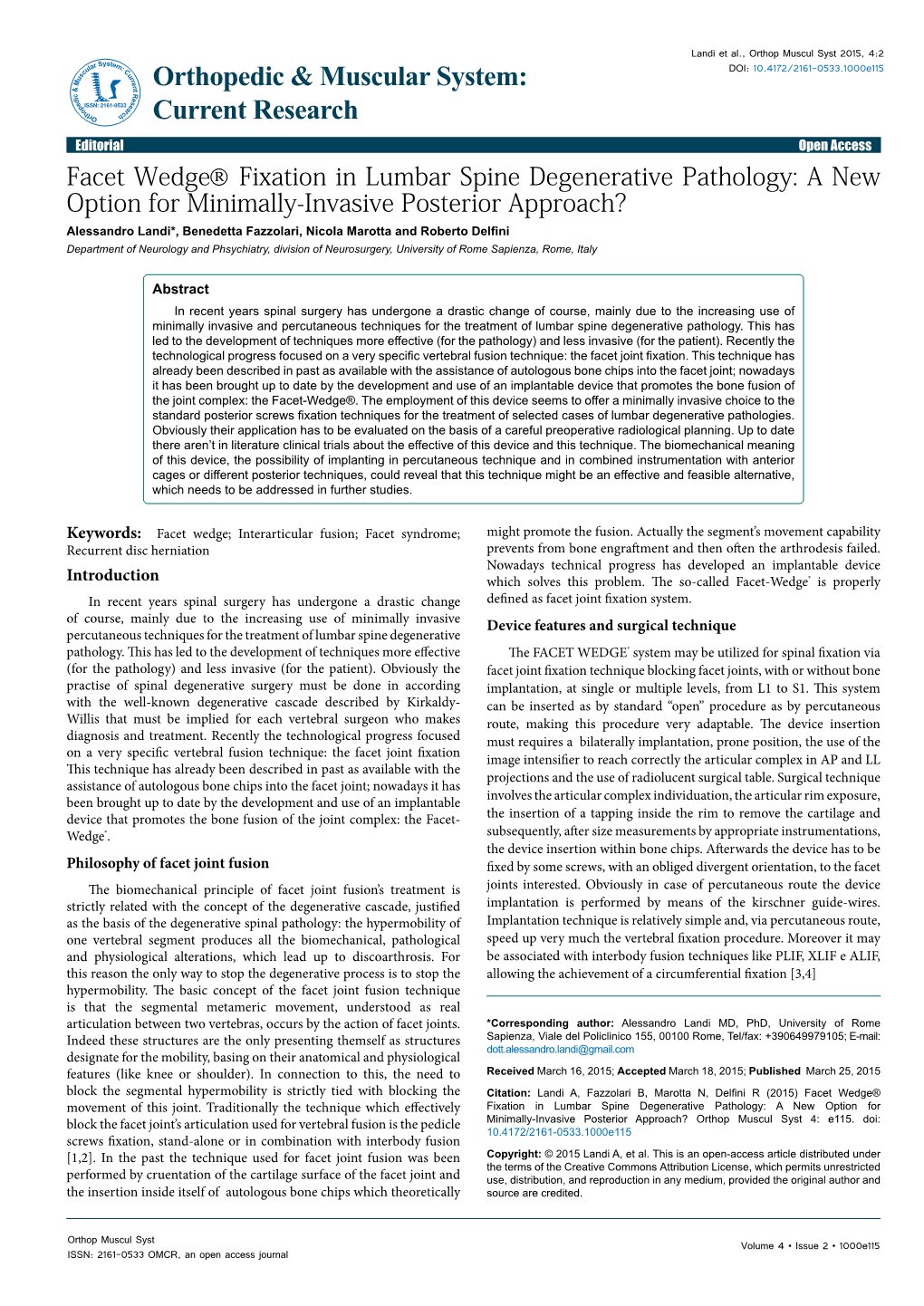 Facet Wedgeã¯Â›Âš Fixation in Lumbar Spine Degenerative