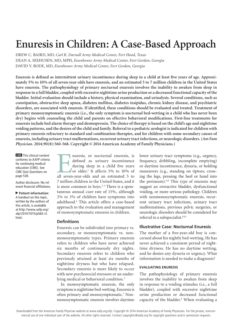 Enuresis in Children: a Case-Based Approach DREW C