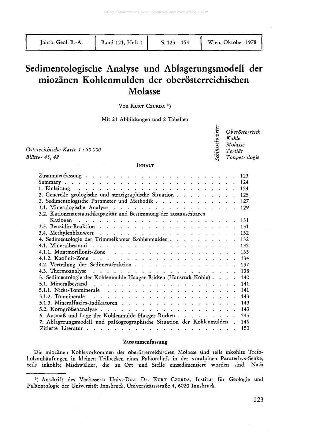 Sedimentologische Analyse Und Ablagerungsmodell Der Miozänen Kohlenmulden Der Oberösterreichischen Molasse